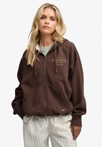 Superdry & Co Sweatjacke 'Luxe' in Braun: Vorderseite