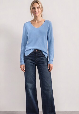 STREET ONE Langarm Pullover mit V-Ausschnitt in Blau: Vorderseite