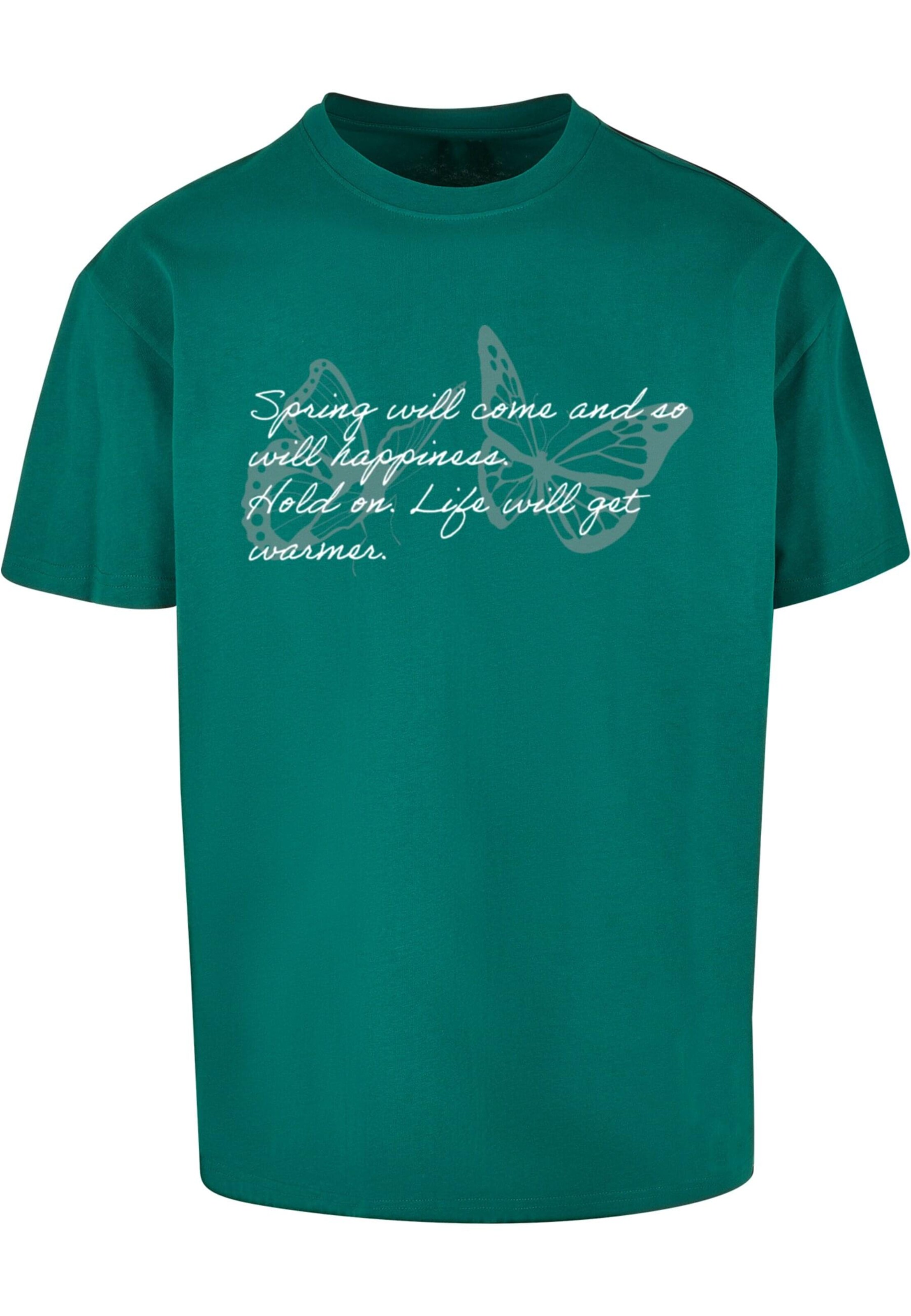 Merchcode T-Shirt 'Spring Saying' in Grün: Vorderseite