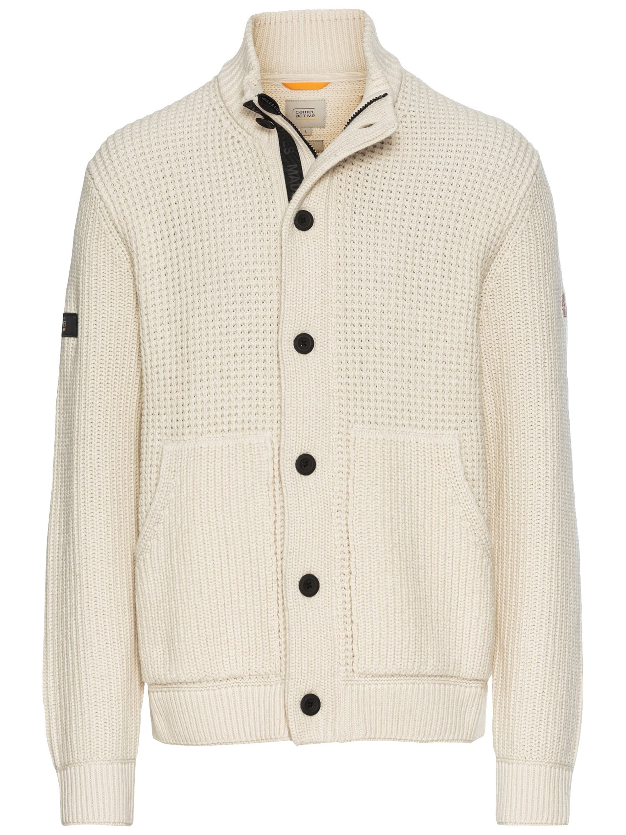 CAMEL ACTIVE Strickjacke mit verstecktem Reißverschluss in Beige: Vorderseite