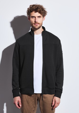 Street One MEN Zip-Up Hoodie in Black: front