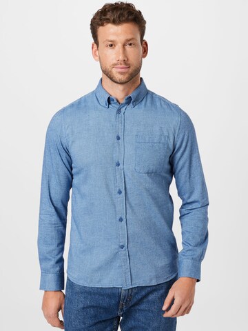 KnowledgeCotton Apparel Regular fit Button Up Shirt 'ELDER' in Blue: front