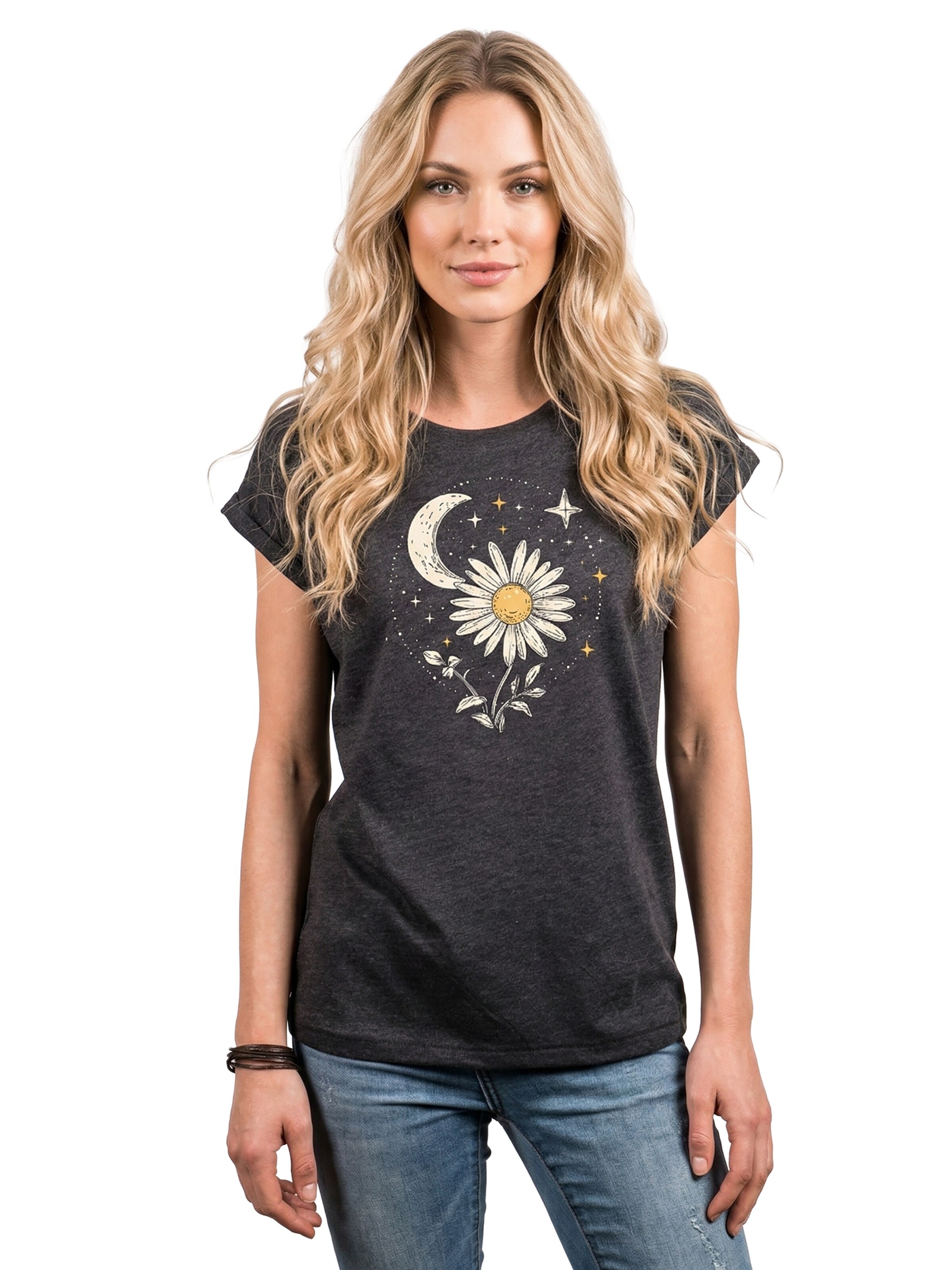 MAKAYA Shirt 'Daisy Stars' in Grey: front