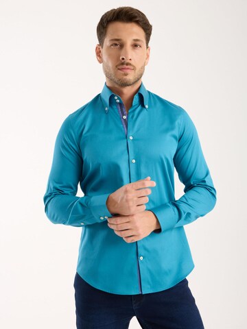 7Camicie - Ajuste estrecho Camisa de negocios 'Roma Iconic Satin Man Shirt Green' en verde: frente