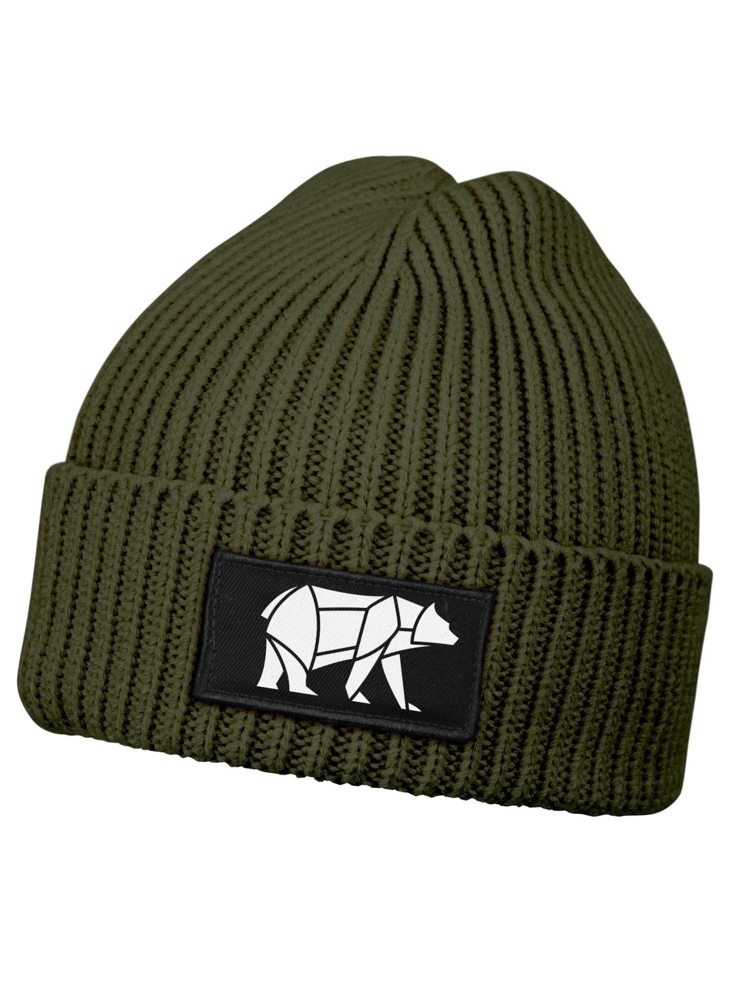Neverless Beanie 'Bär Lineart Polygon' in Green: front