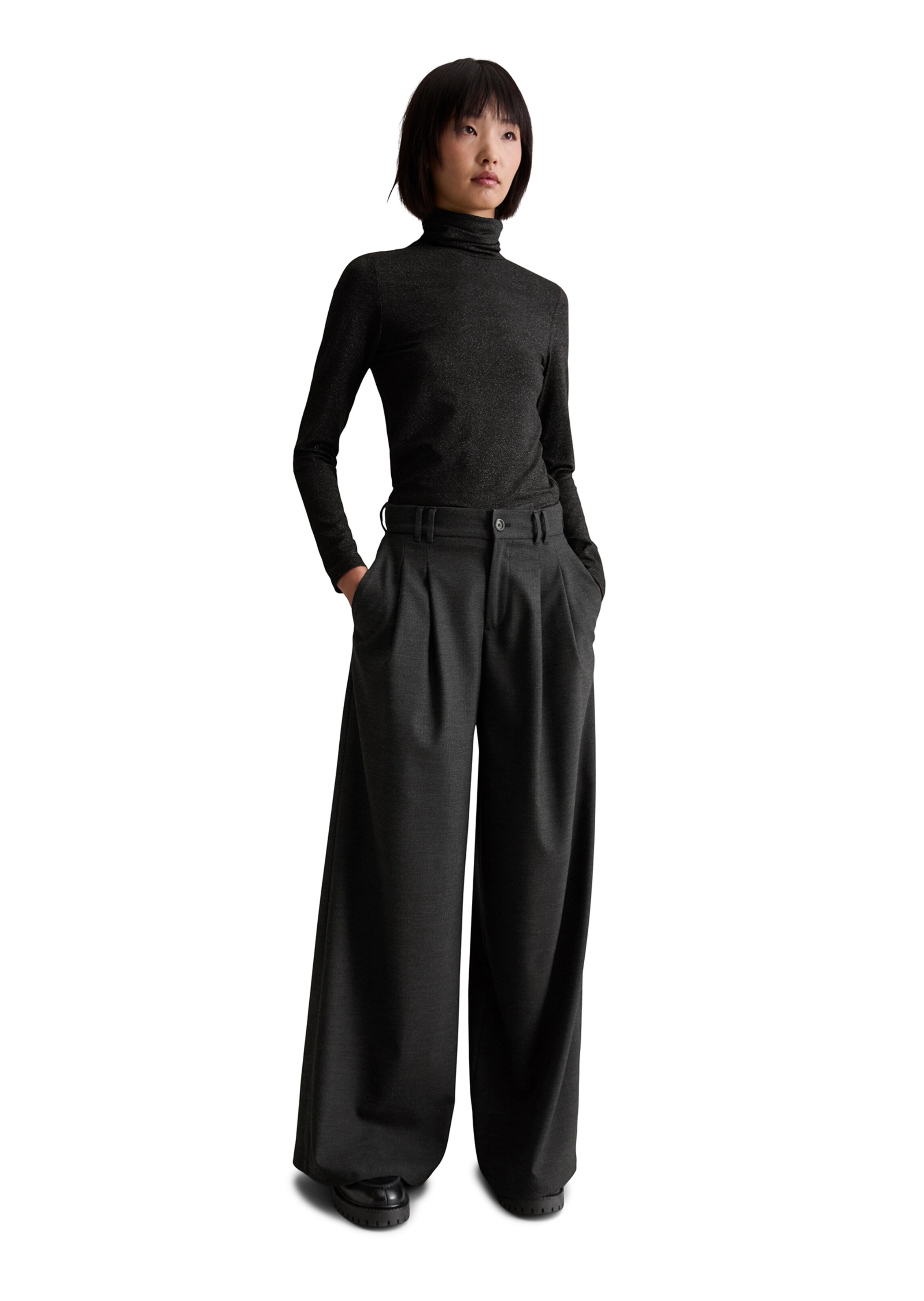 Marc O'Polo DENIM Wide leg Bandplooibroek in Grijs