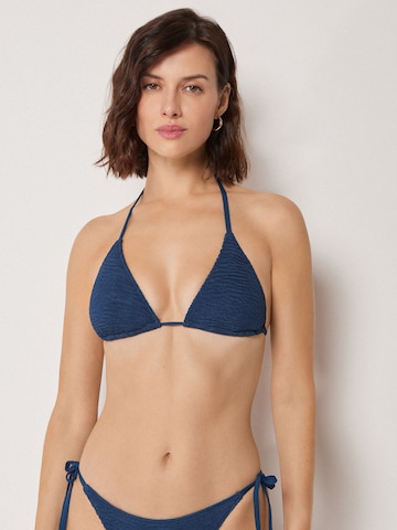 CALZEDONIA Triangle Bikini Top 'Crinkcle Waves' in Blue: front