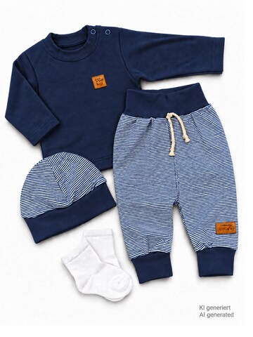 La Bortini Set 'Erstausstattungspaket Baby Anzug dunkelblau gestreift' in Blue: front