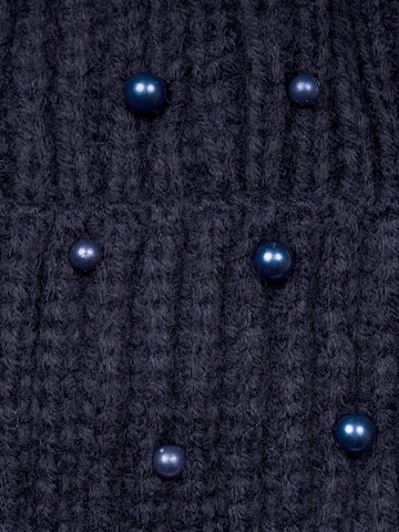 styleBREAKER Mütze 'Strick Bommelmütze mit Perlen und Fleece Futter'‌‌‌ in Blau