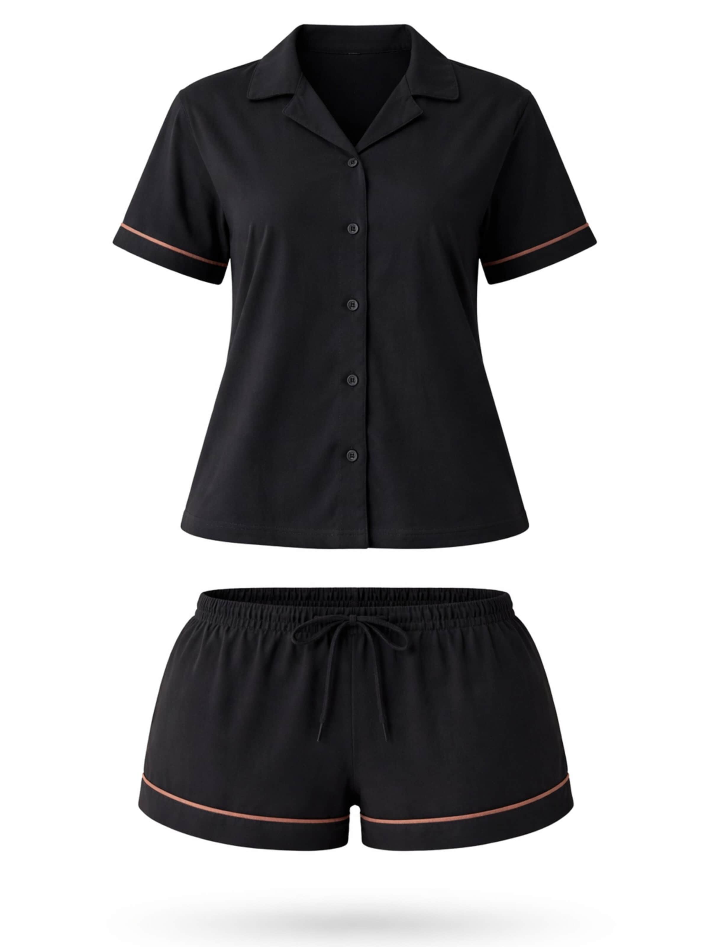 LEAFLETIC Korte pyjama 'Leafletic Women’s Night Wear Short Set' in Zwart: voorkant