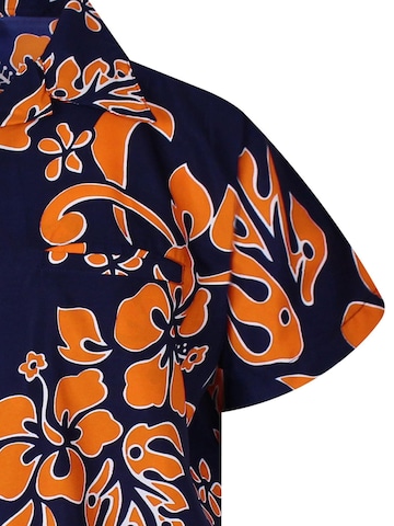 King Kameha Shirt 'Hibiscus Blue Line' in Oranje