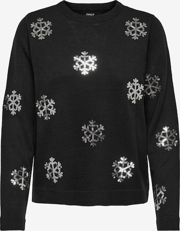 ONLY - Pullover 'XMAS SNOWFLAKE' em preto: frente