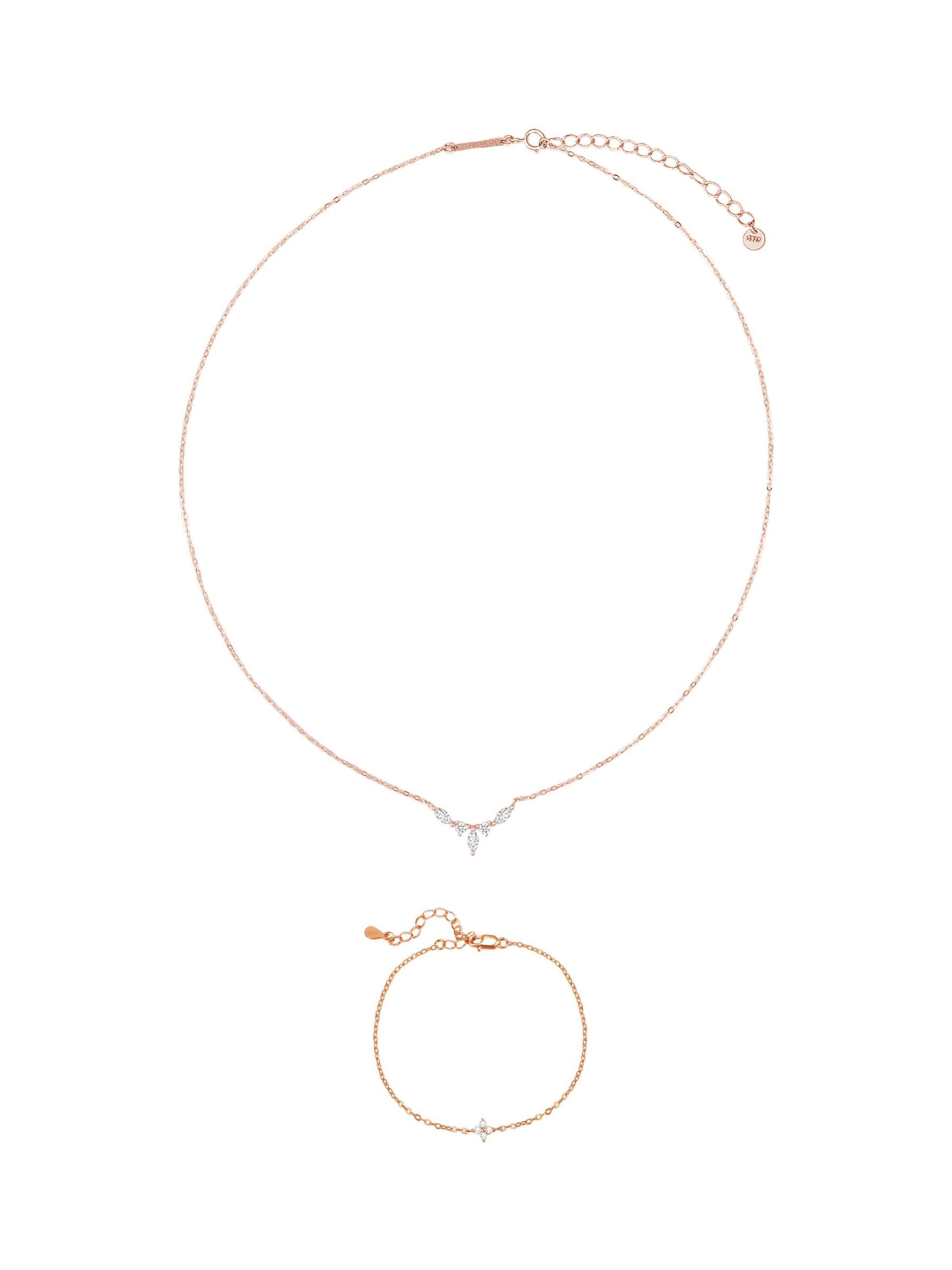 Hey Happiness Sieraden set 'Gemstone Crown Necklace & Daisy Bracelet Set' in Goud