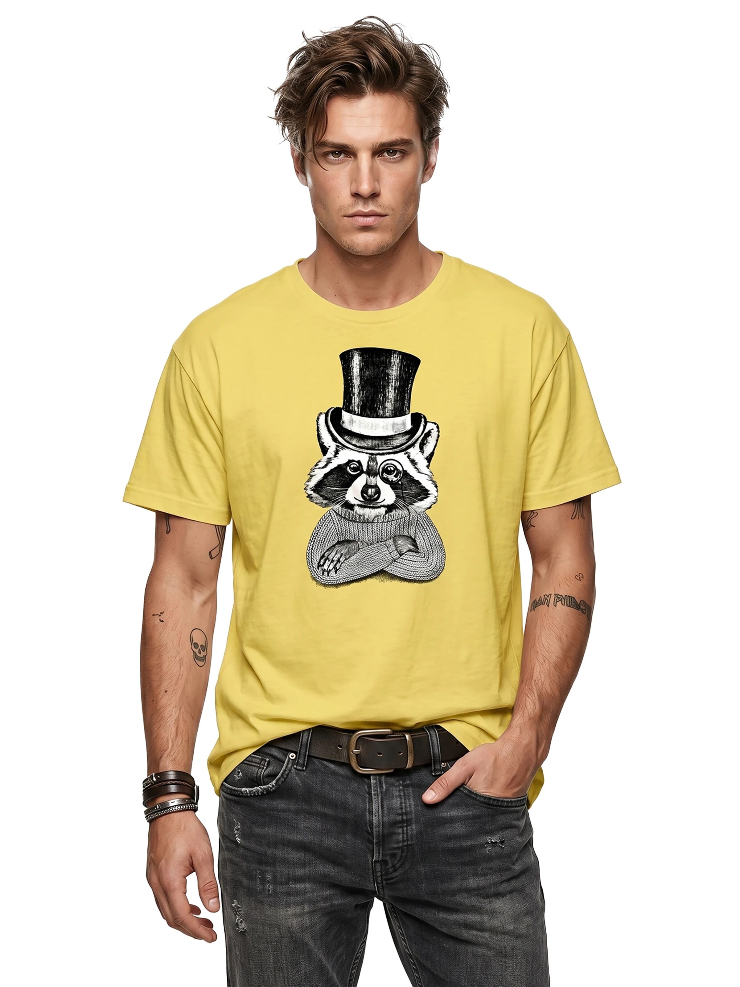 MAKAYA Shirt 'Waschbär Hut' in Yellow