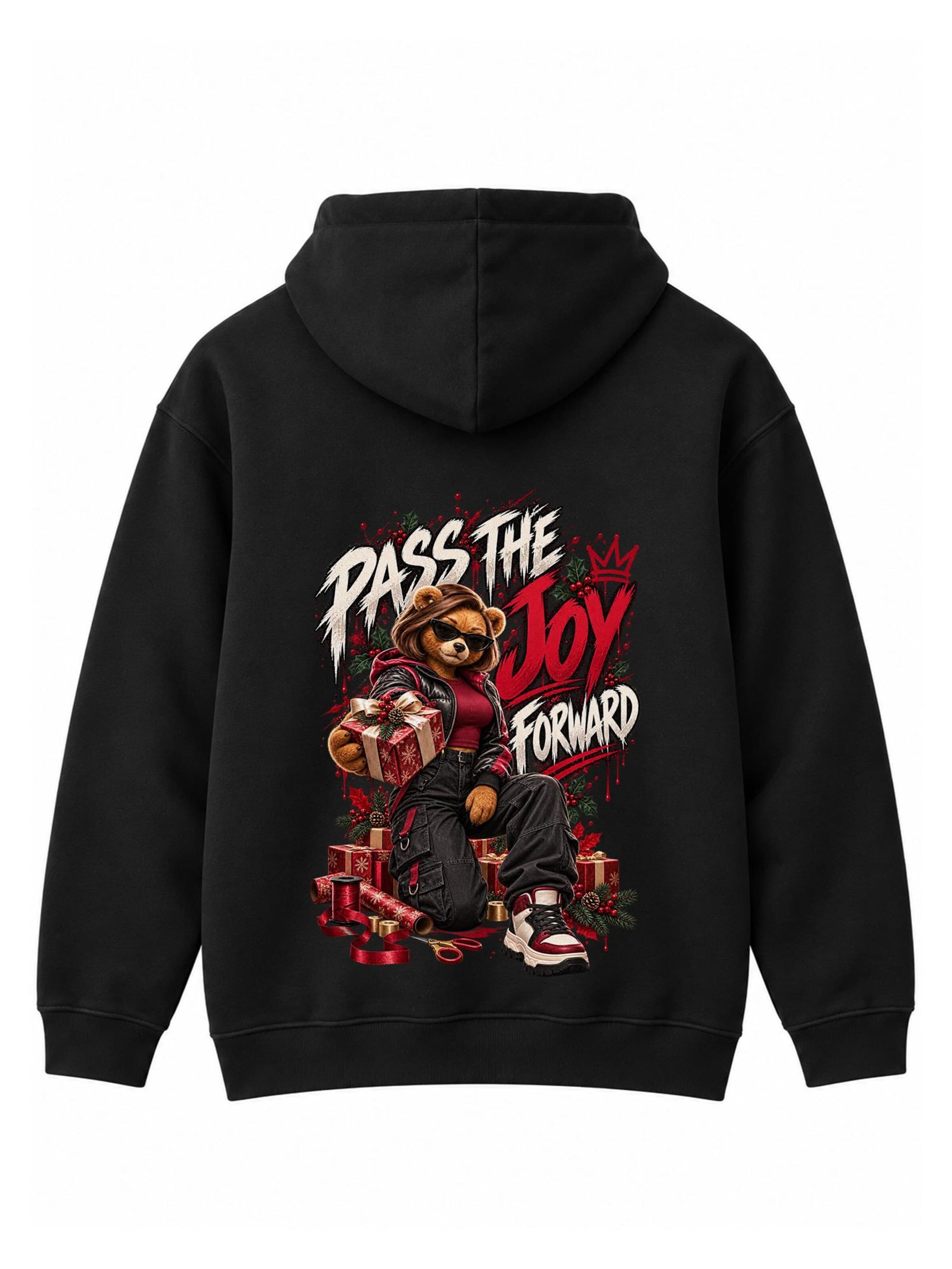 LUNØIR StudioSweater majica 'BOSS Femme Christmas Gift of Joy' - crna boja: prednji dio