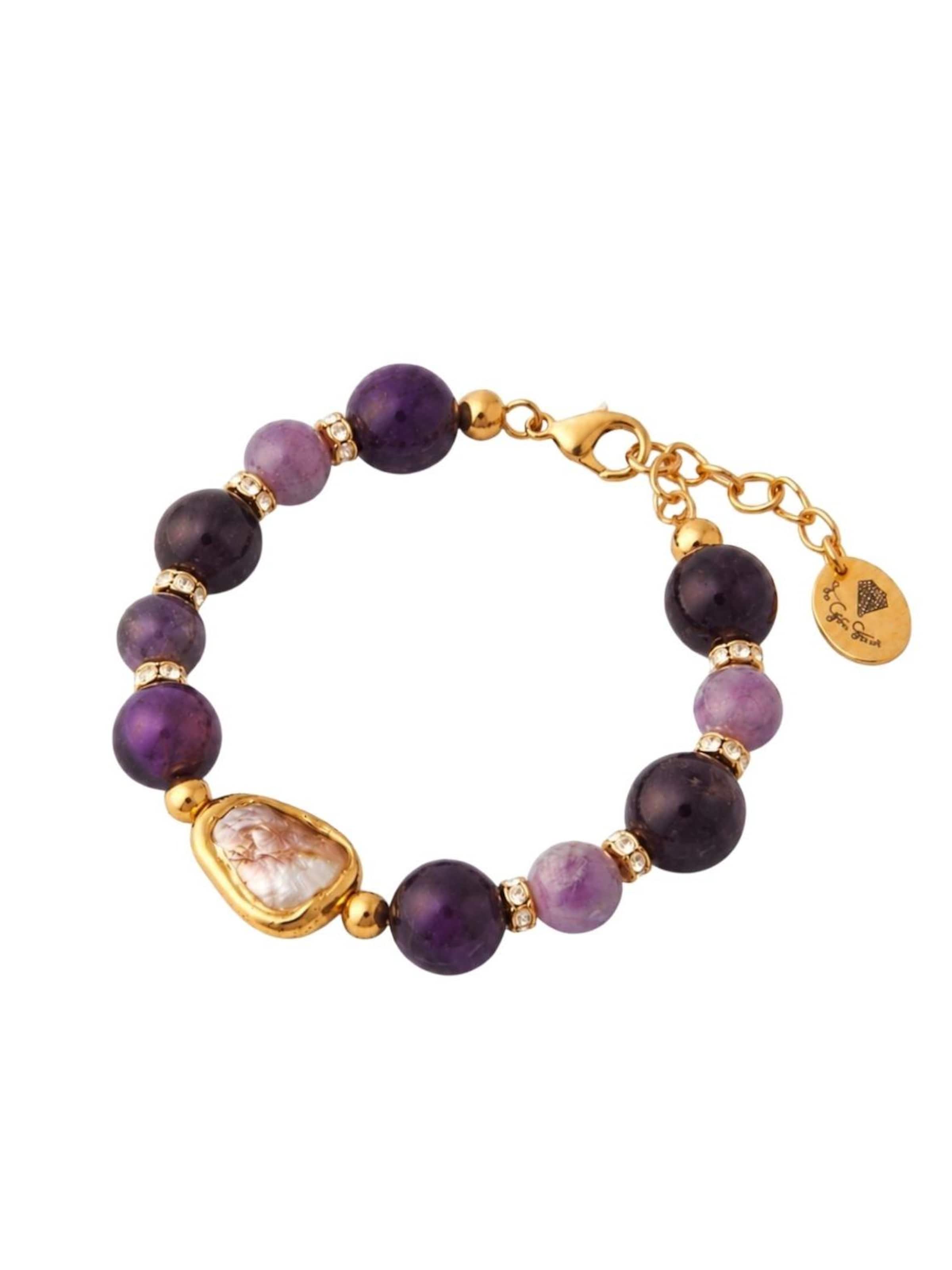 THE GEM STORIES JEWELRY Armband 'Amethyst & Pearl Moonlight Bracelet' i lila: framsida
