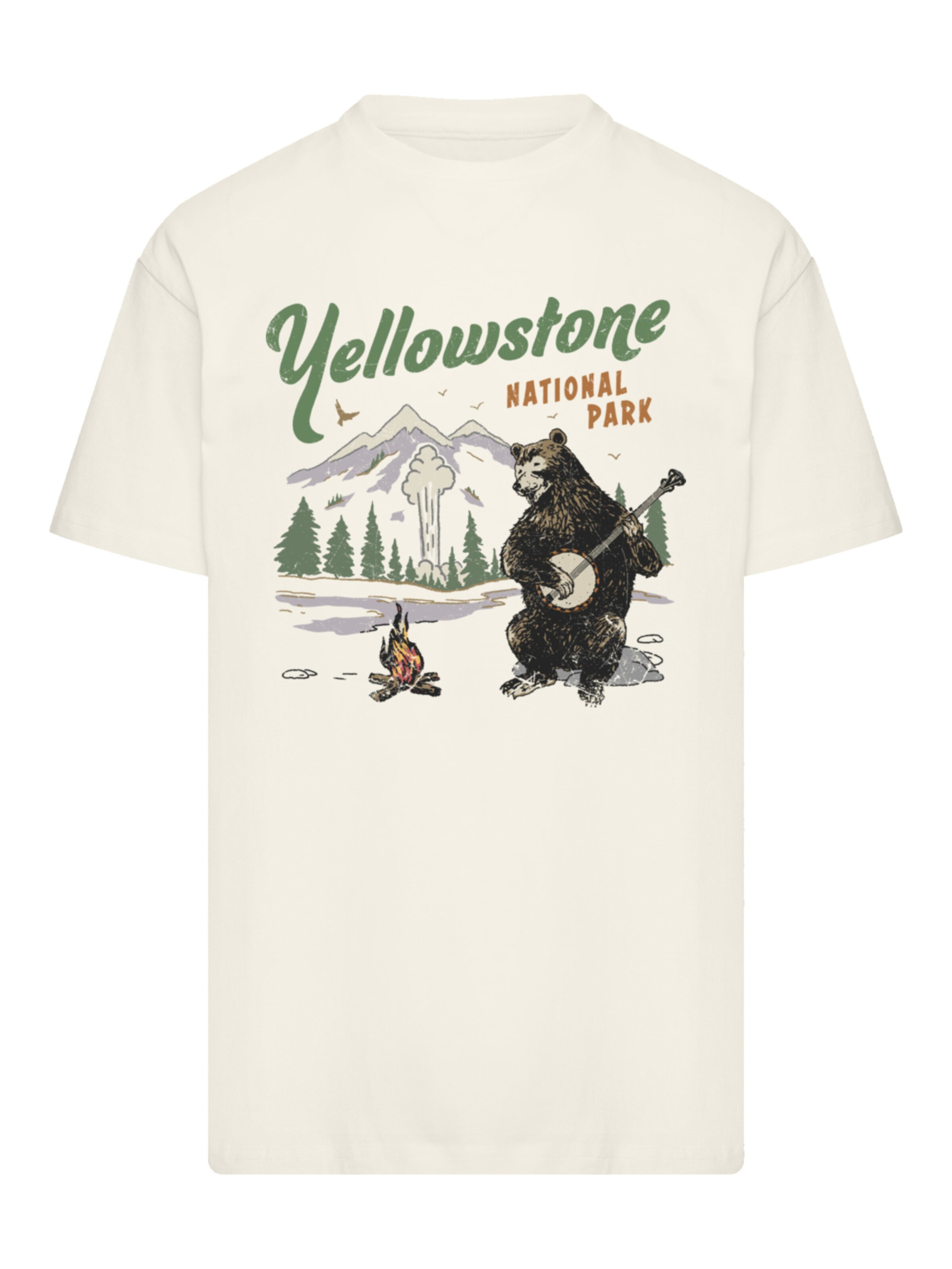 F4NT4STIC Shirt 'US National Parks Yellowstone Bear Playing Banjo' in Beige: front