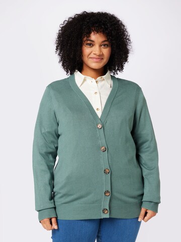 Fransa Curve Knit Cardigan in Green: front