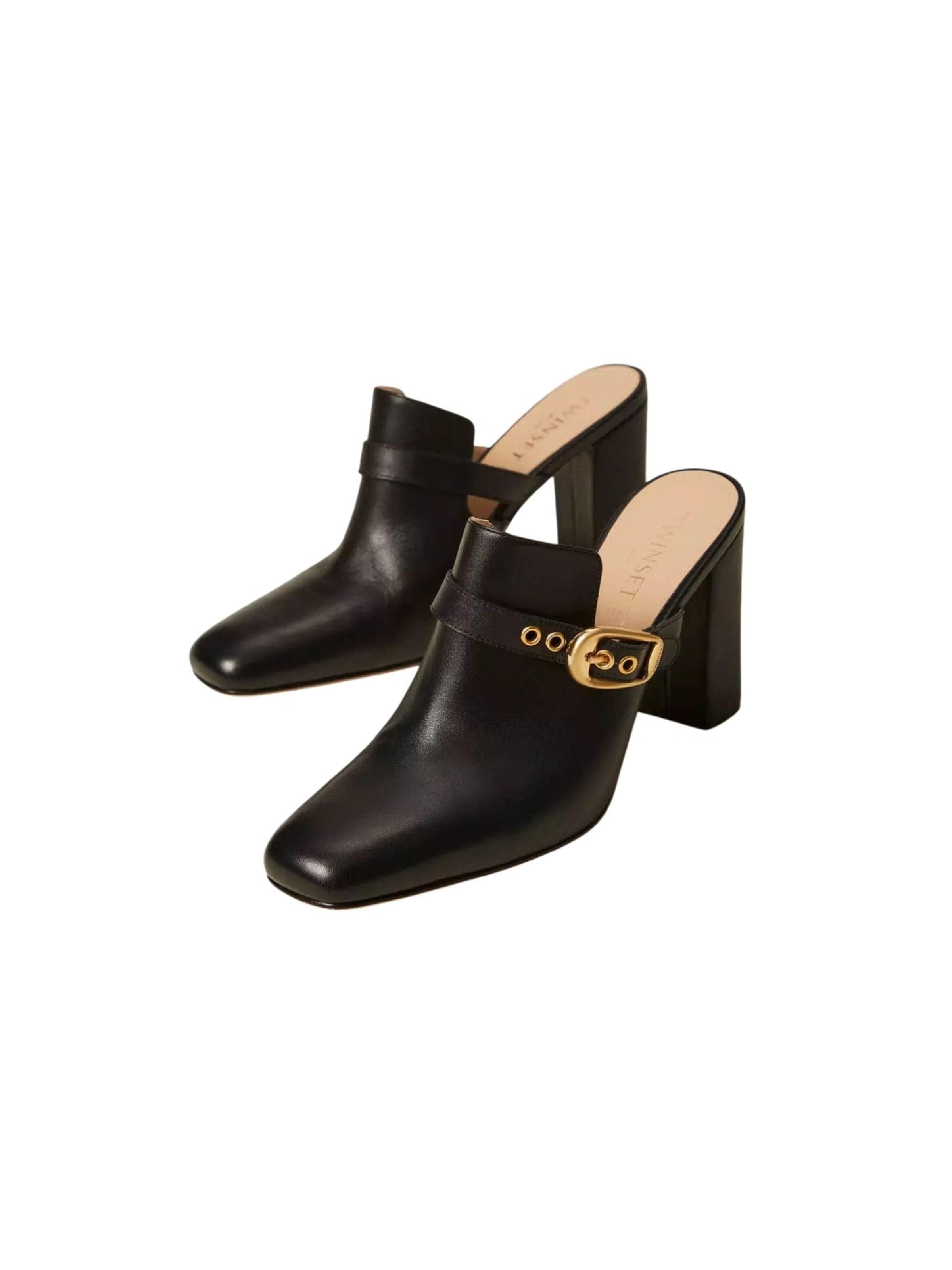 Twinset - Zapatos abiertos 'Leather mule shoes with buckle' en negro