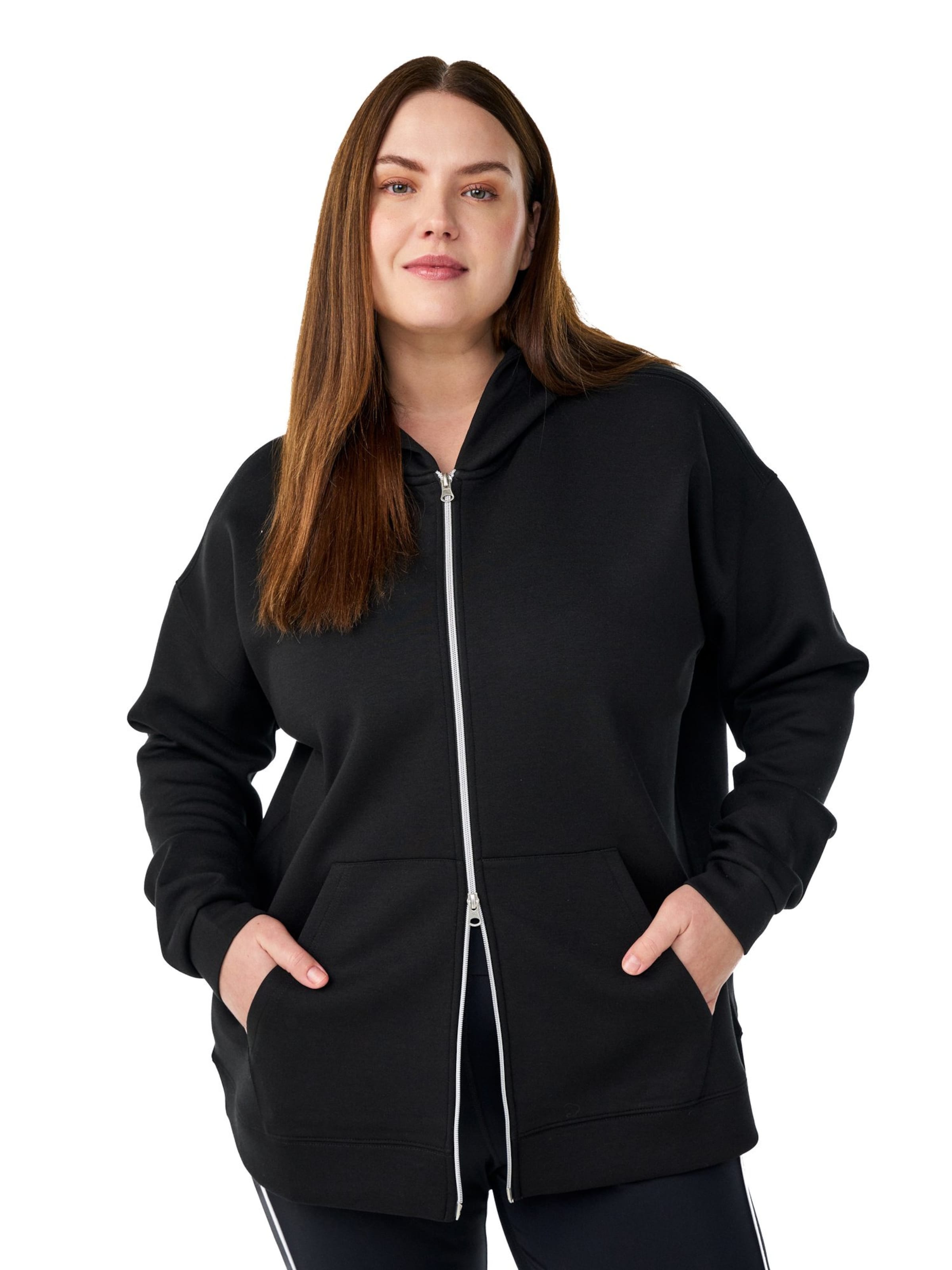 Giacca di felpa sportiva 'ATRIE' di Active by Zizzi in nero: frontale