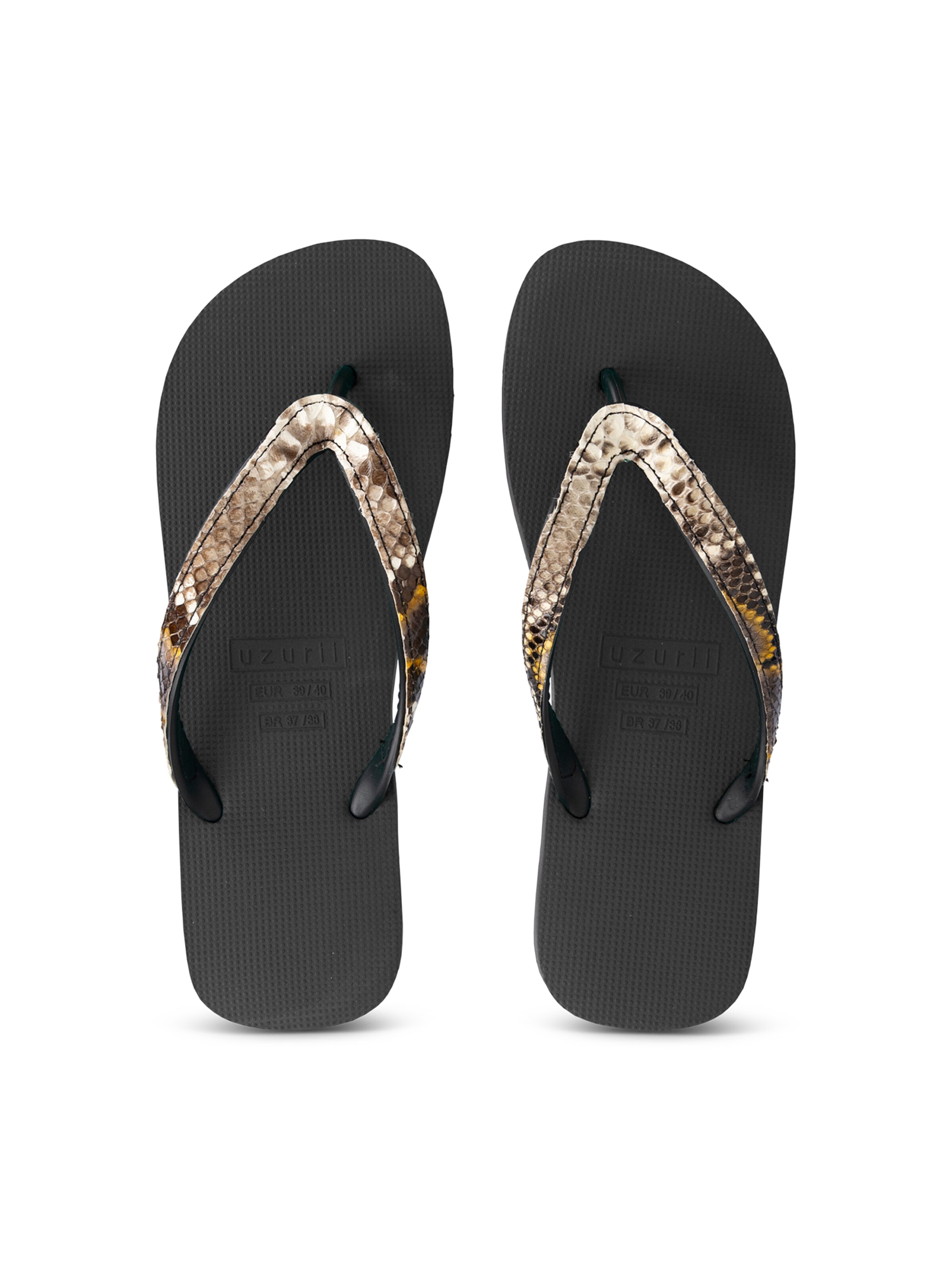 Uzurii Luxury Footwear T-Bar Sandals 'Python' in Black