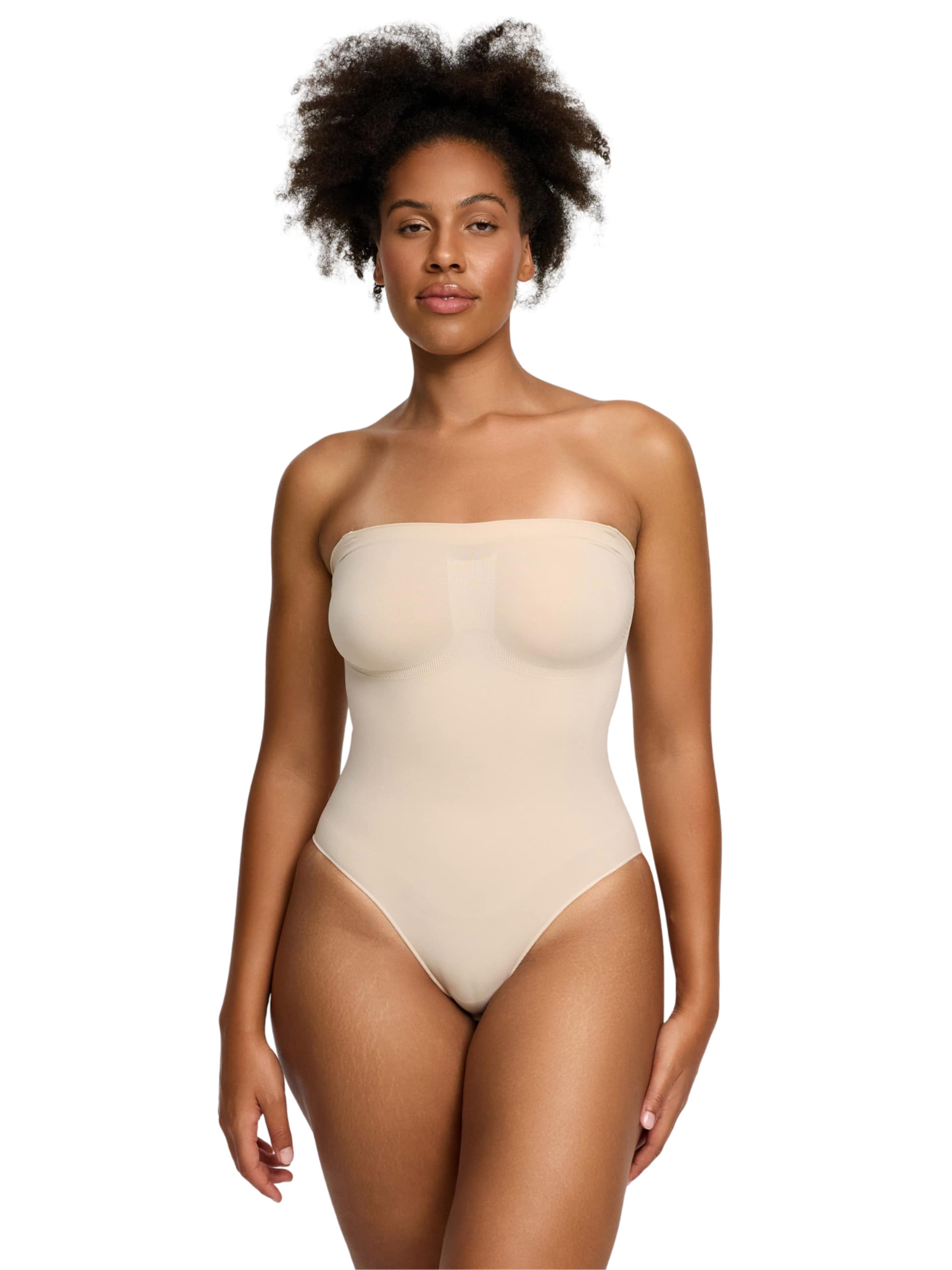 cfab (formerly creamy fabrics) Shaping Bodysuit 'Trägerloser Bodysuit Sculpting Shapewear mit String' in Beige: front