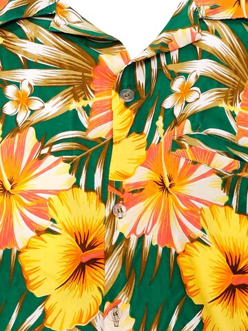 King Kameha Regular fit Button Up Shirt 'Tropical Hibiscus' in Green