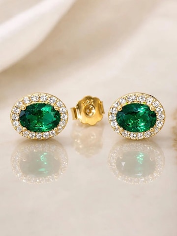 VANGUERATI Earrings 'Oval Emerald Zirconia Halo Stud | 18K Gold Plated Sterling Silver' in Green