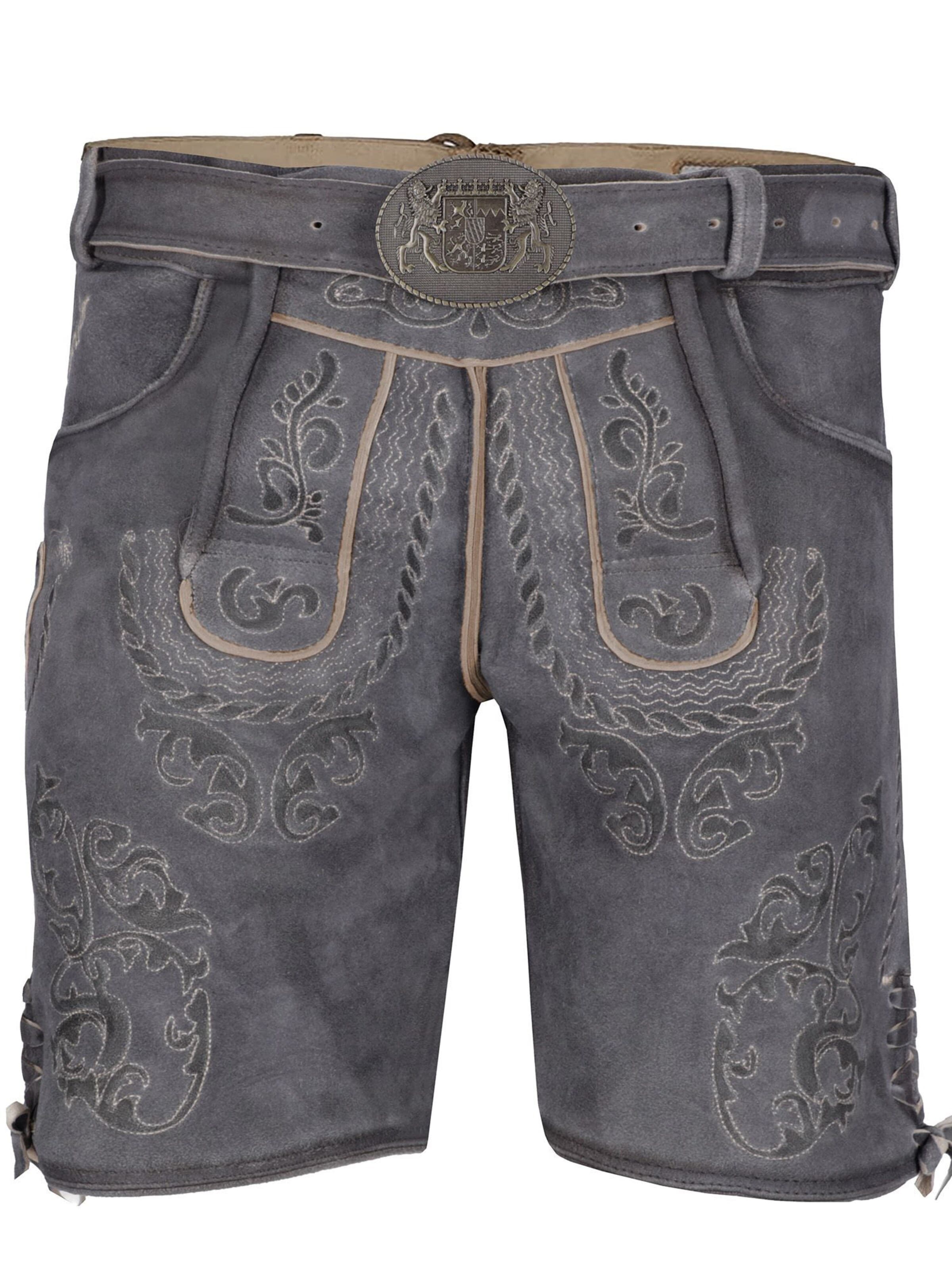 Falkenrieder Regular Traditional Pants 'Lederhose Herren aus echtem Ziegen-Wildbockleder' in Grey: front