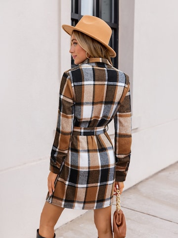 Cupshe - Vestidos camiseiros 'Plaid Collared Long Sleeve' em castanho