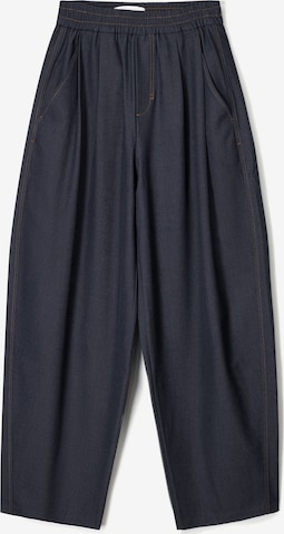 Bershka Wide Leg Bukser med lægfolder i blå: forside