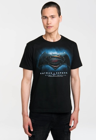 LOGOSHIRT Shirt 'Batman v Superman' in Black: front