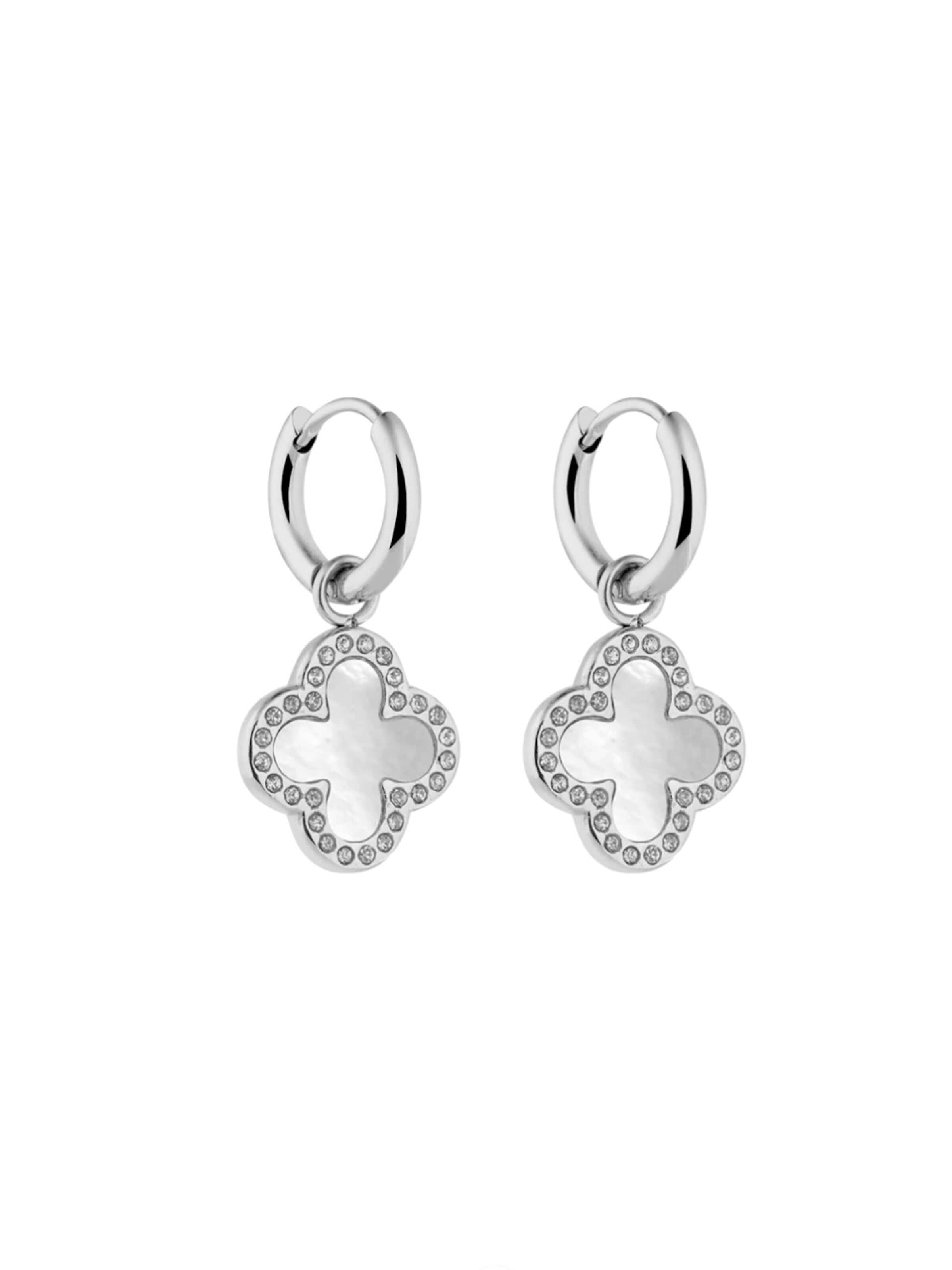 Cala Rose Oorbellen 'CLOVER' in Zilver: voorkant