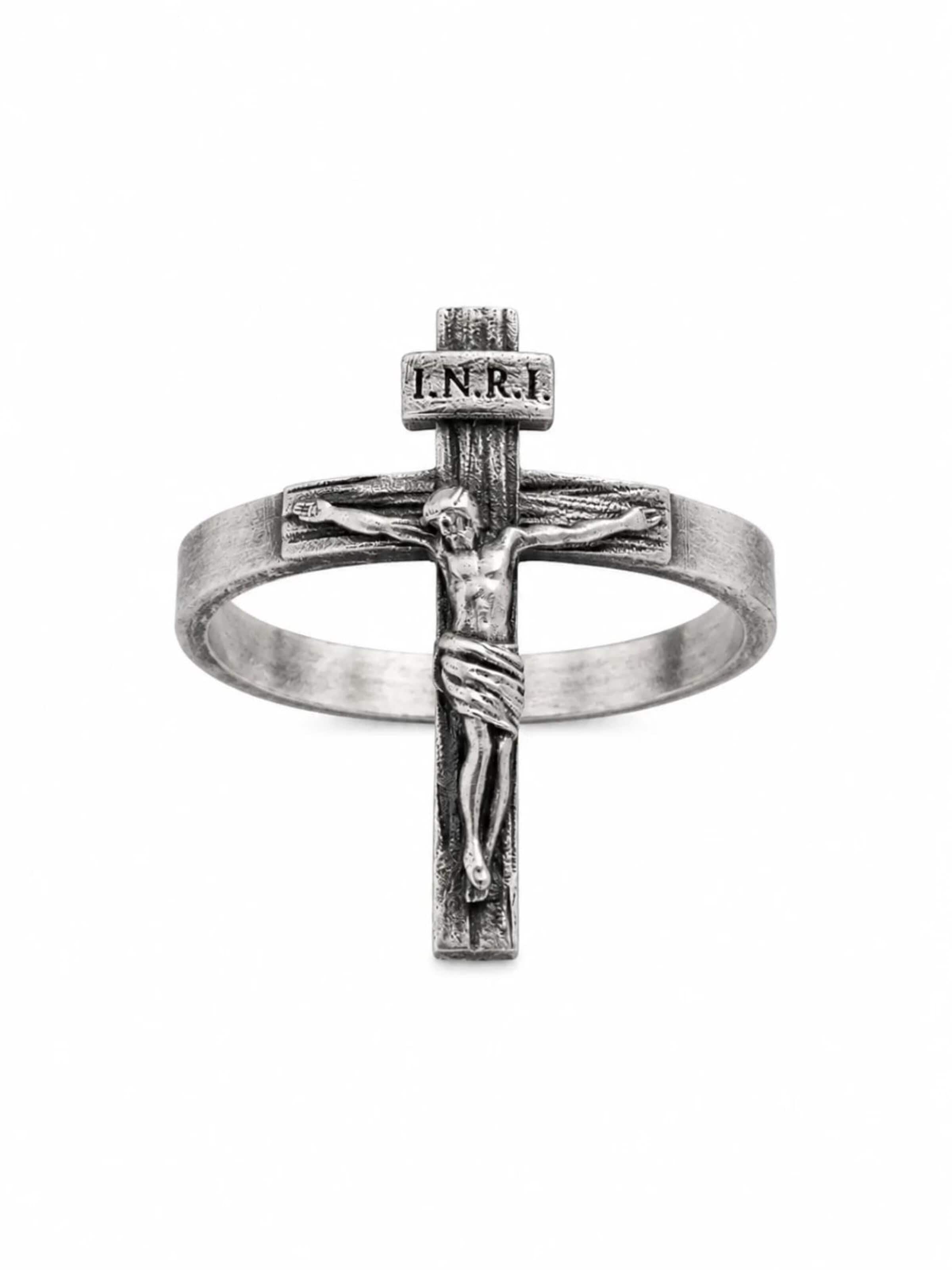 Bague 'JESUS CRUCIFIX INRI' REYTEL en argent : devant