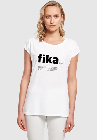 Mister Tee Shirt 'Fika Definition' in Wit: voorkant