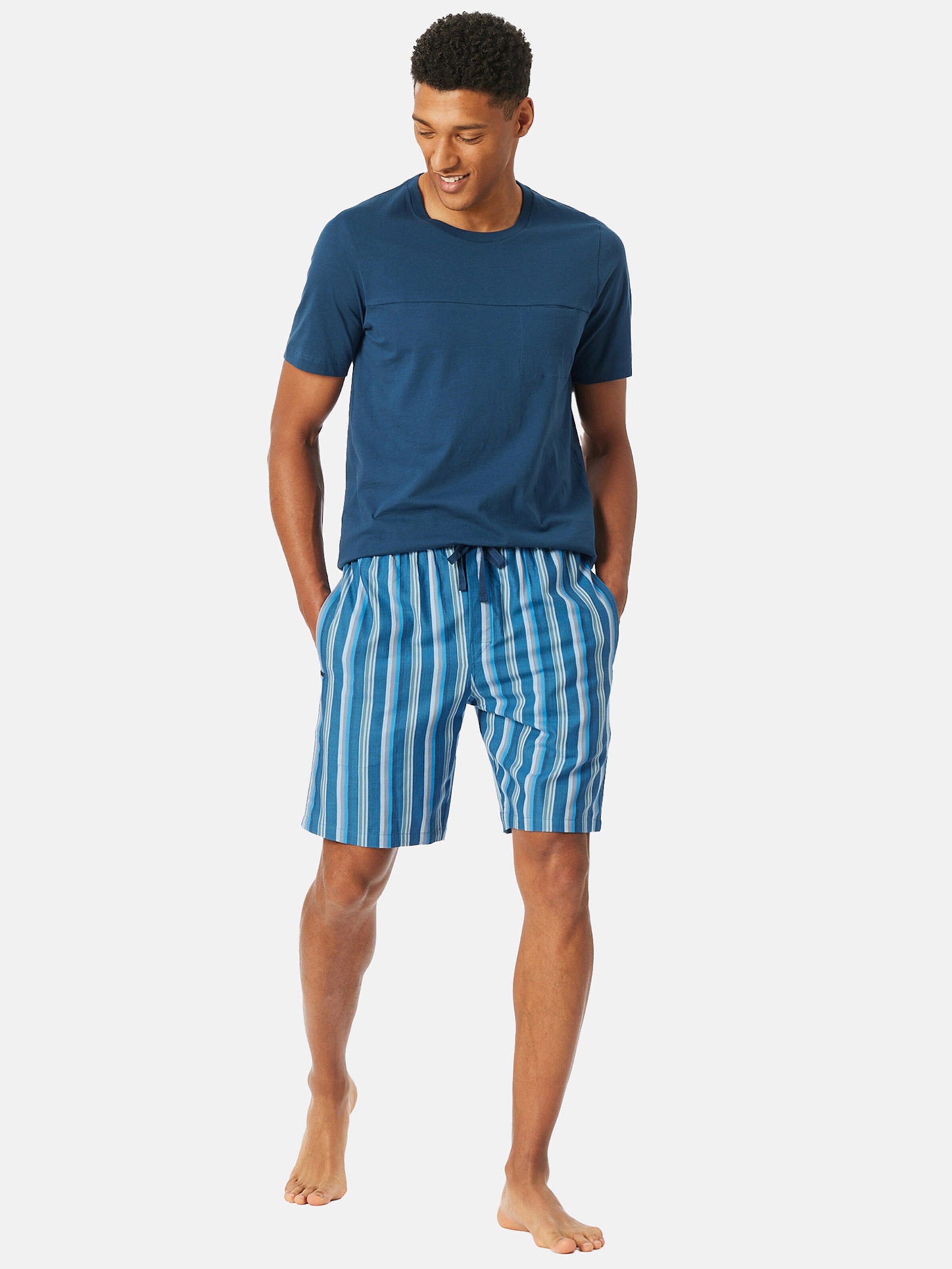 SCHIESSER Pyjamabroek ' Bermuda - Mix + Relax ' in Blauw