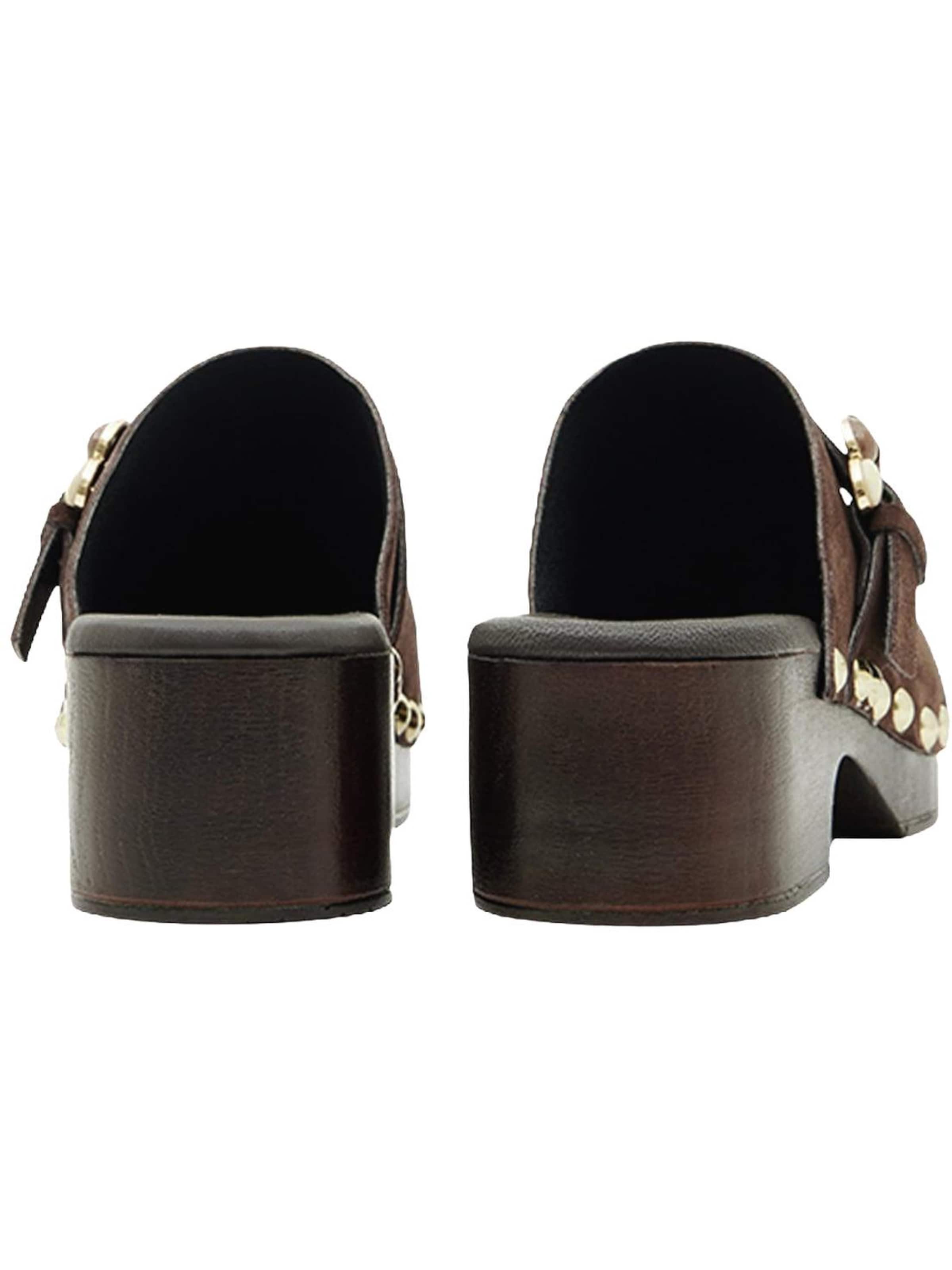 Desa Hausschuh 'DESA Damen-Clog-Sandalen aus Wildleder mit Nieten'‌‌‌‌‌ in Braun