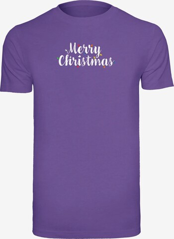 Merchcode Shirt 'Merry Christmas Lights' in Lila: voorkant