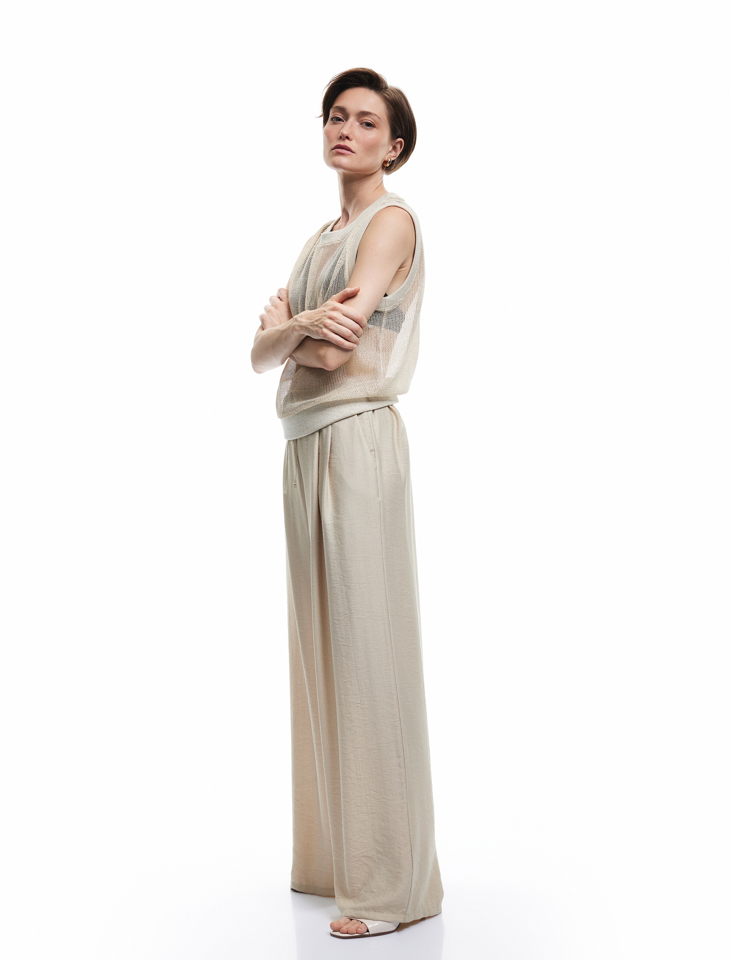 Koton Wide leg Pleat-Front Pants in Beige