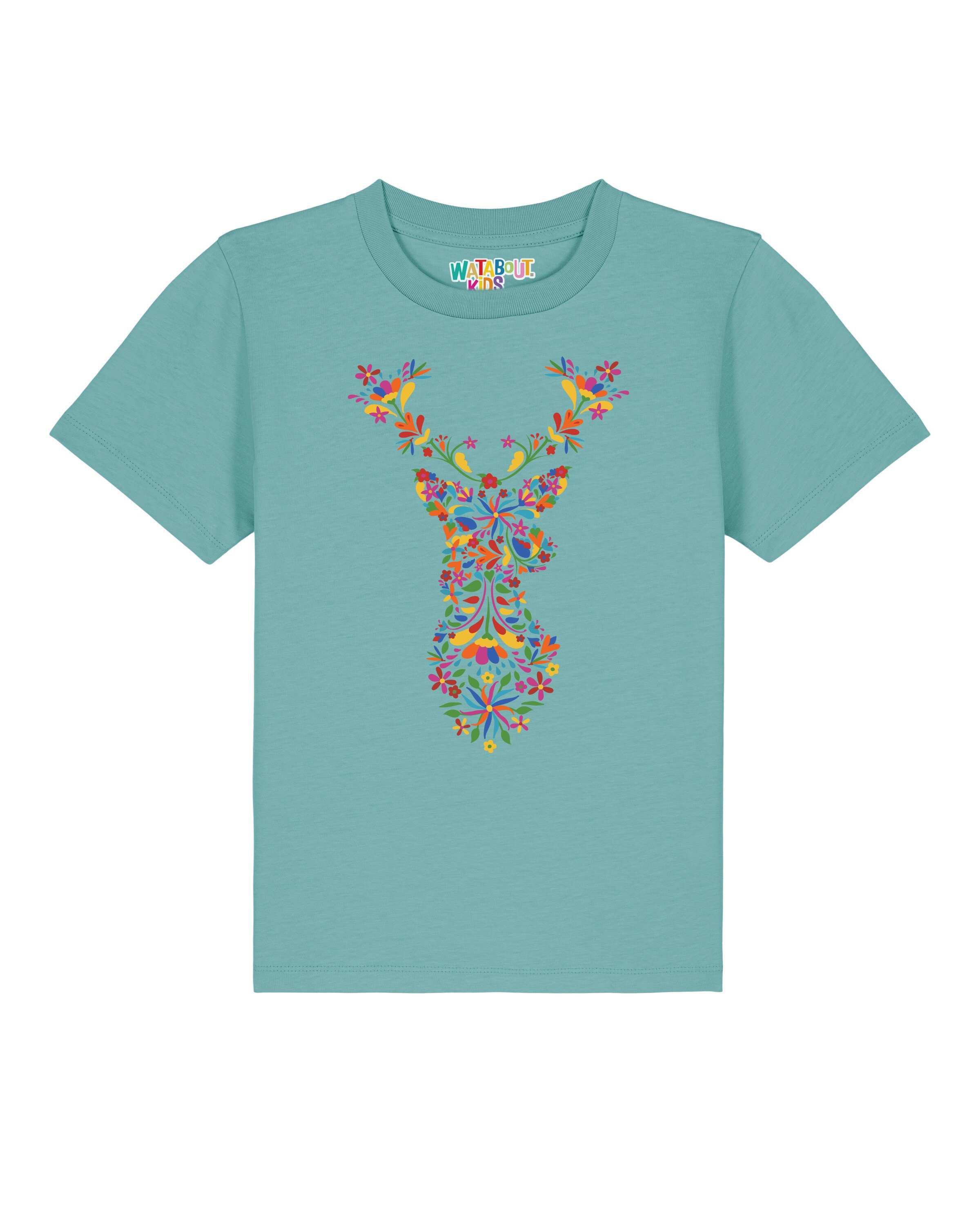 watabout.kids T-Shirt 'Floral Deer' in Blau: Vorderseite