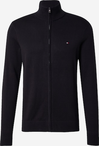 melns TOMMY HILFIGER Adīta jaka 'Essential': no priekšpuses