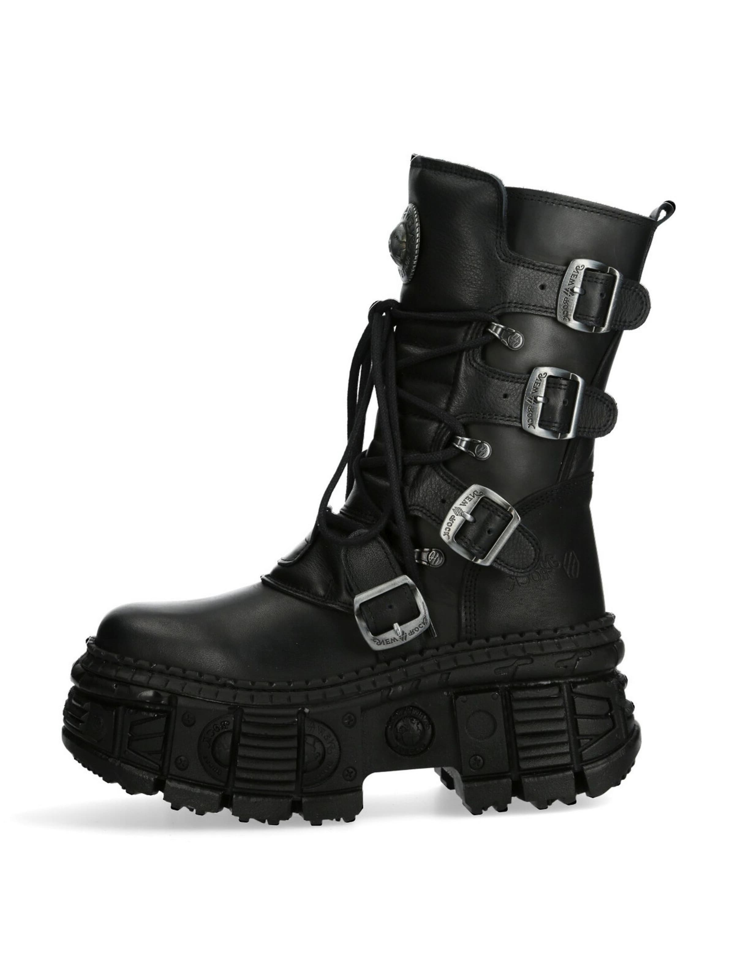 Bottes à lacets 'WALL373-S5' New Rock en noir : devant