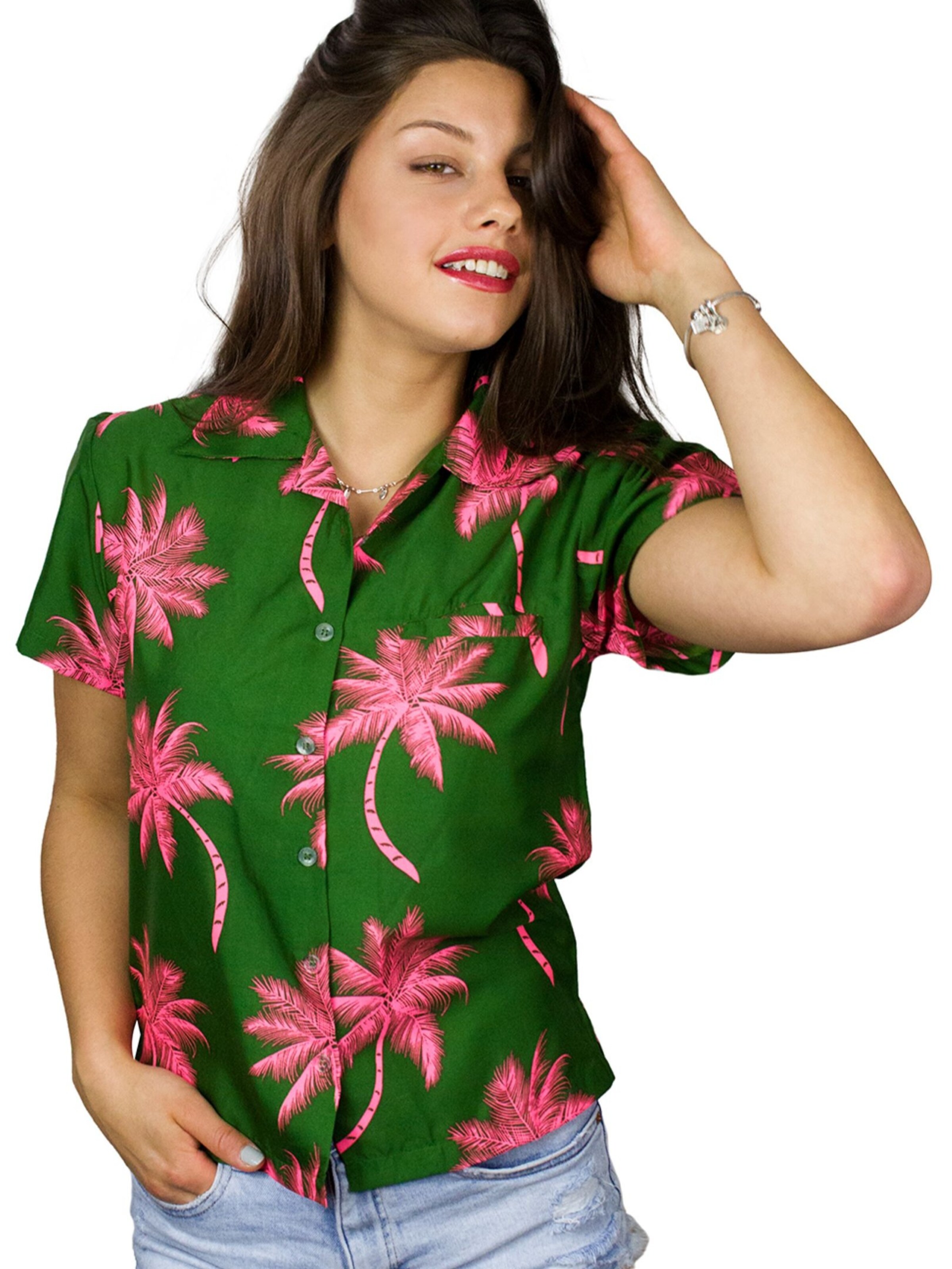 King Kameha Blouse 'Palmshadow' in Green: front