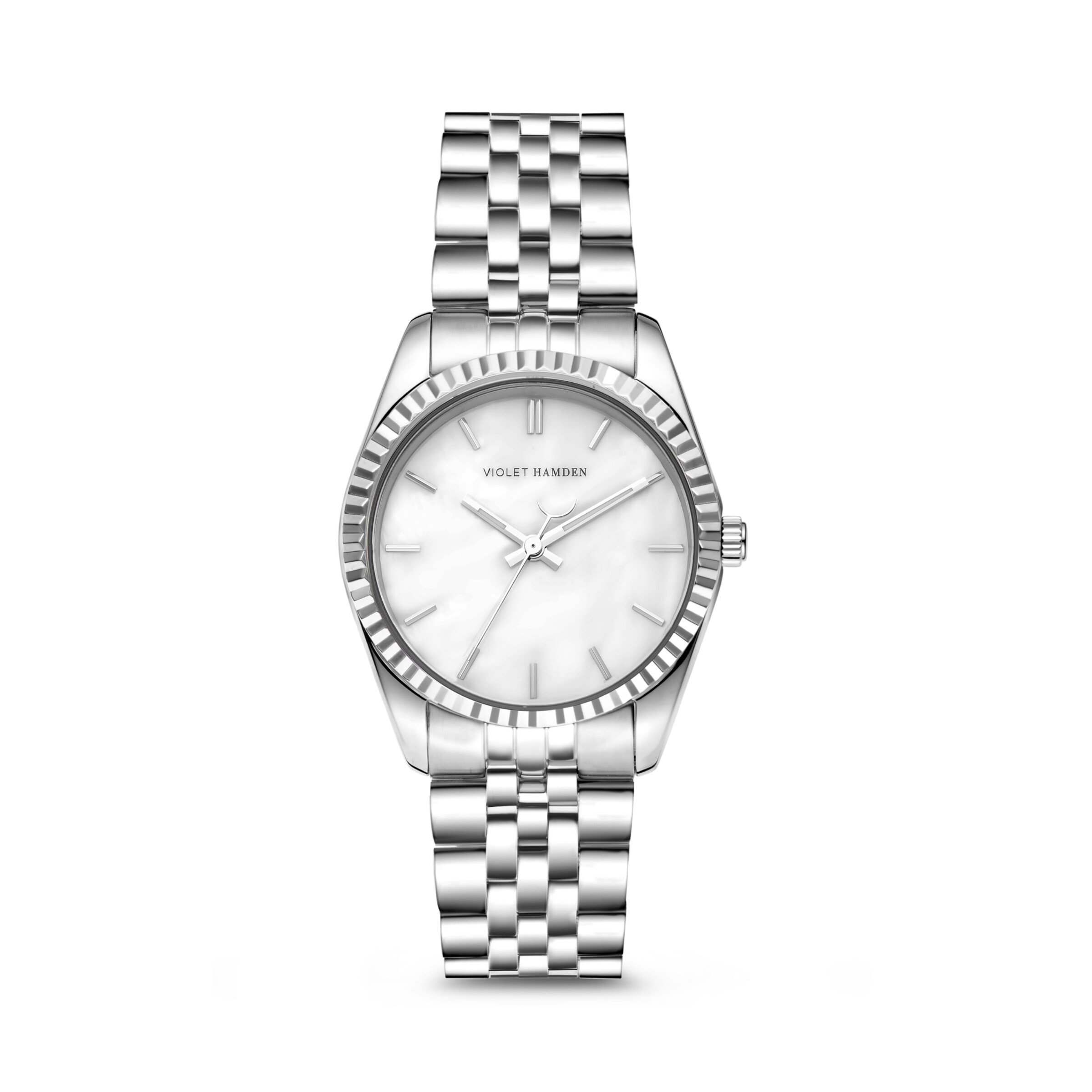 Montre à affichage analogique Violet Hamden en argent : devant