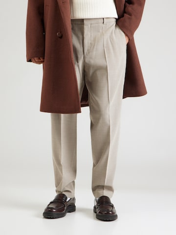 BOSS Black Tapered Pleat-front trousers 'C-Perin-251' in Beige: front