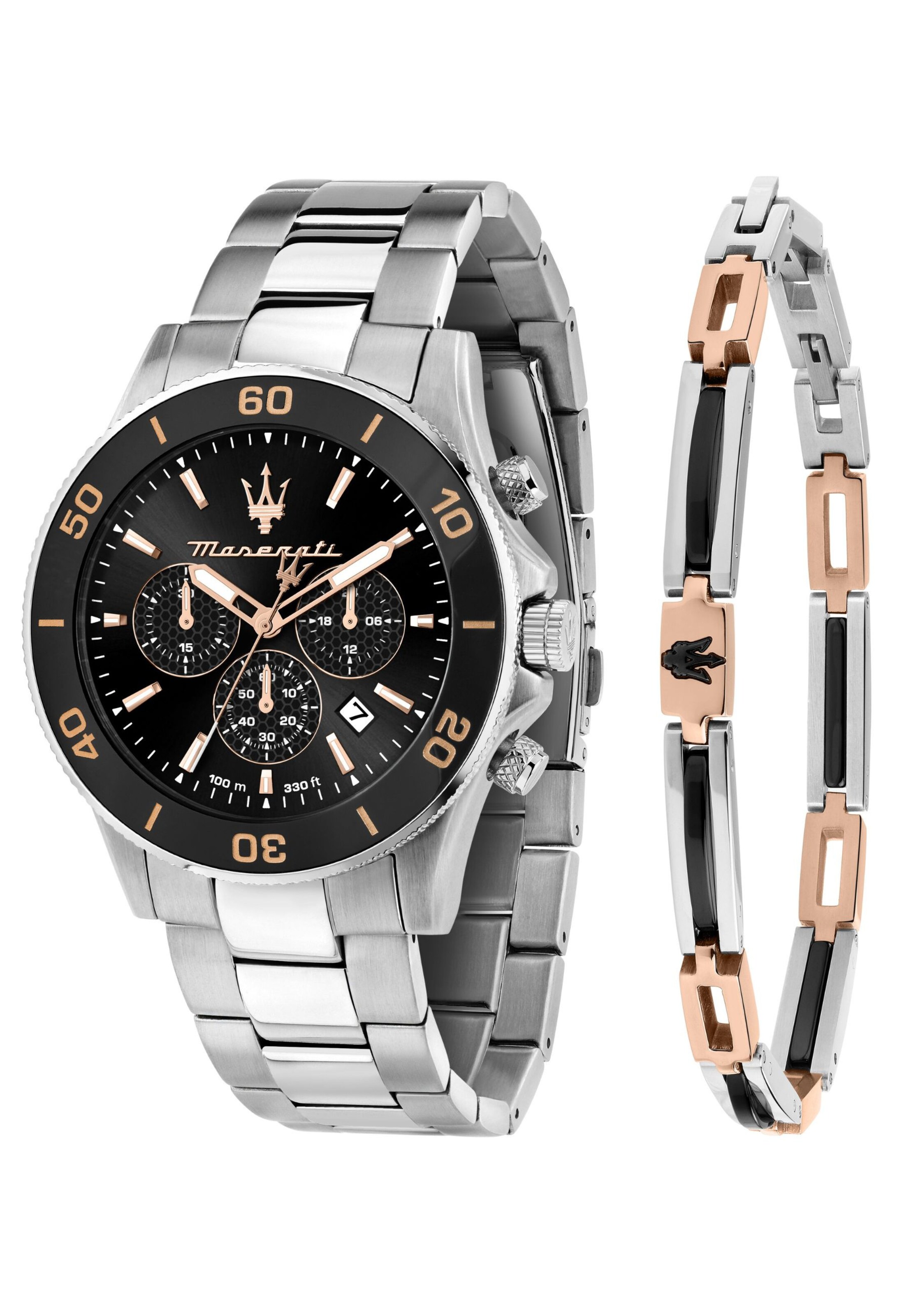 Maserati Set: Uhr und Armband 'Competizione' in Silber: Vorderseite