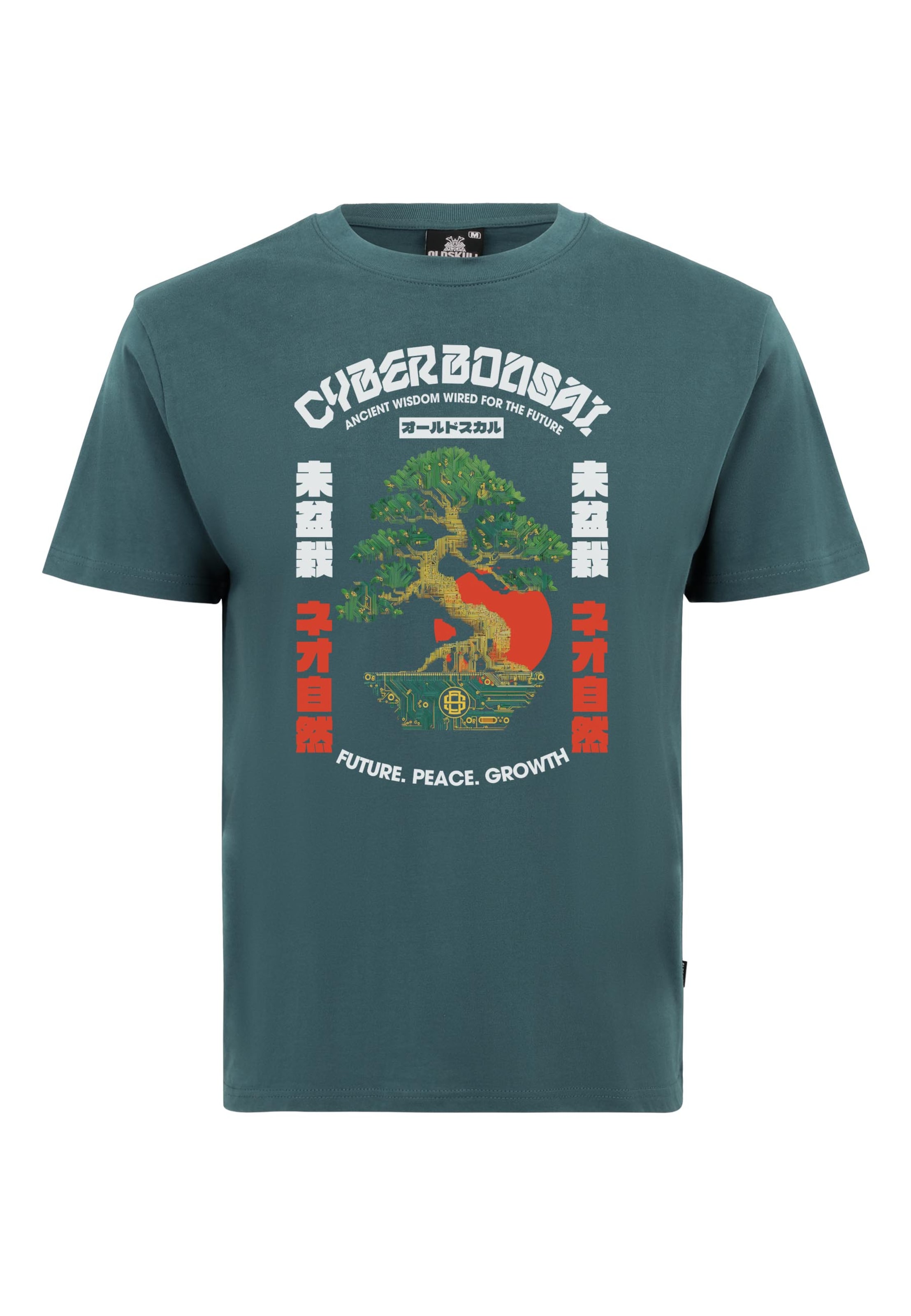 Oldskull Shirt 'Asian Bonsai Future Tree' in Groen: voorkant