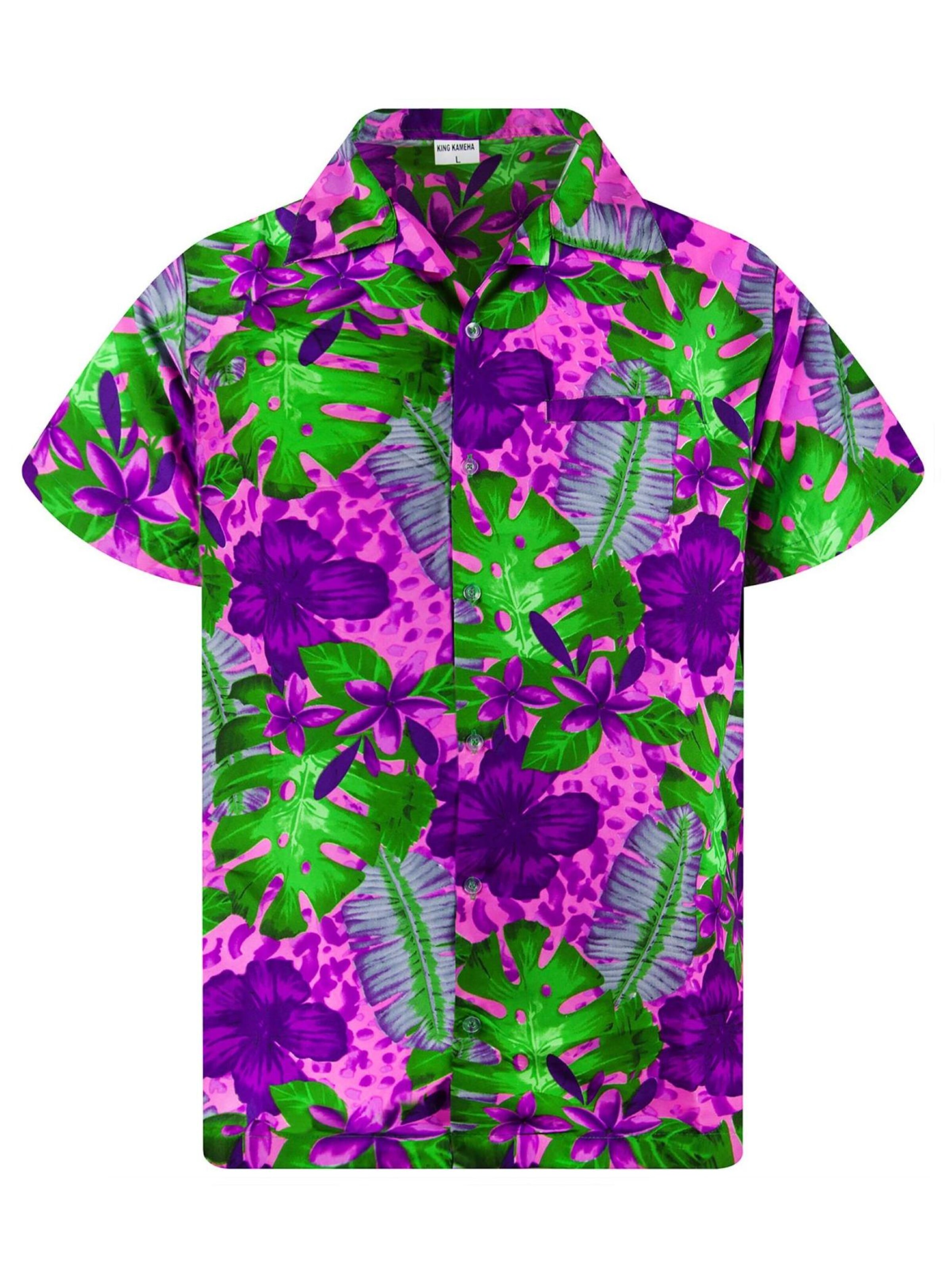 King Kameha Shirt 'Green Purple Flower'‌‌‌‌‌‌‌‌‌ in Pink: Vorderseite