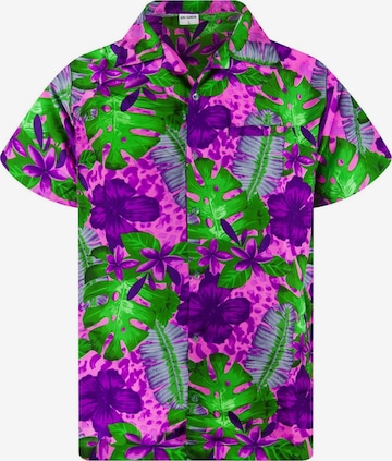 King Kameha Shirt 'Green Purple Flower' in Pink: Vorderseite