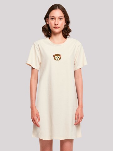 Chemise de nuit 'Smiling monkey furry face' emoji couture en beige : devant